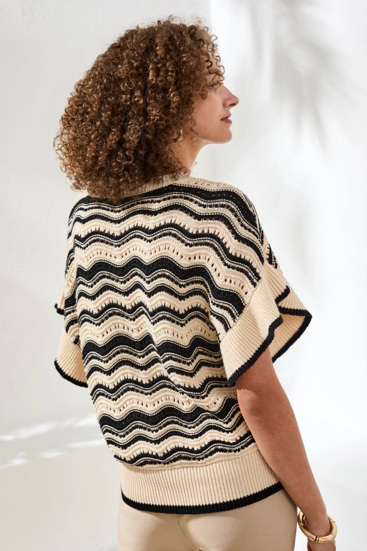Wave Jacquard Knit Sweater with Refined Tipping-Canvas - Image 3