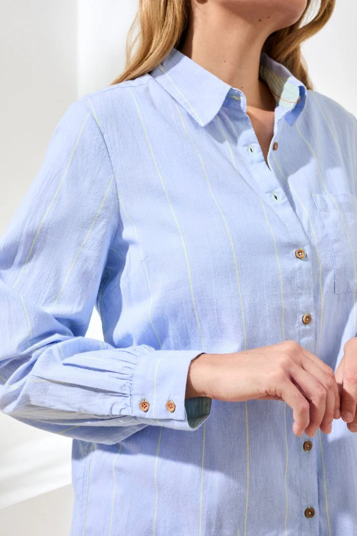 Yarn Dye Stripe Button Shirt-Chambray - Image 3